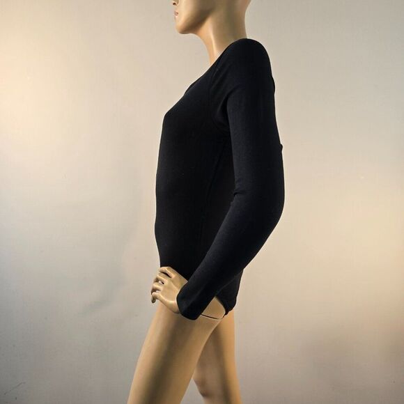 Boston Proper One Shoulder Bodysuit Size M Stretchy Long Sleeve Black FLAW Read - Picture 5 of 10